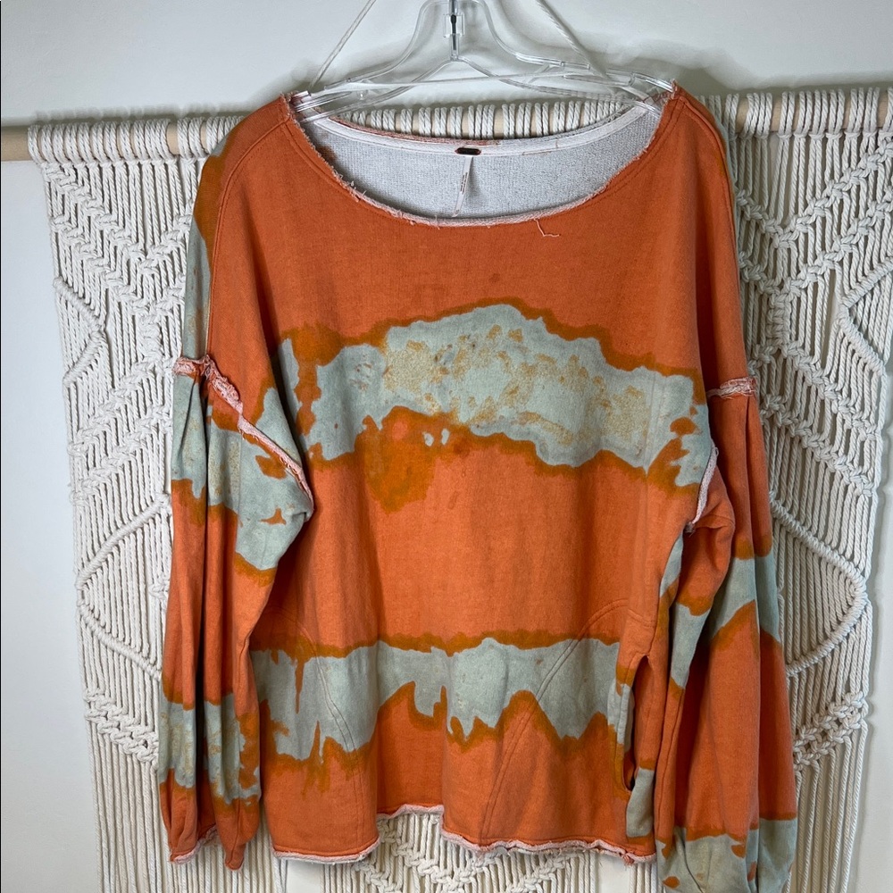 Free People Orange and Light Green Tie-Dye Oversized Sweatshirt